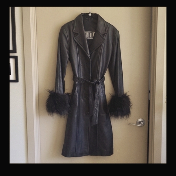 Vintage North Beach Leather Coat with Fur Cuffs - Picture 1 of 12